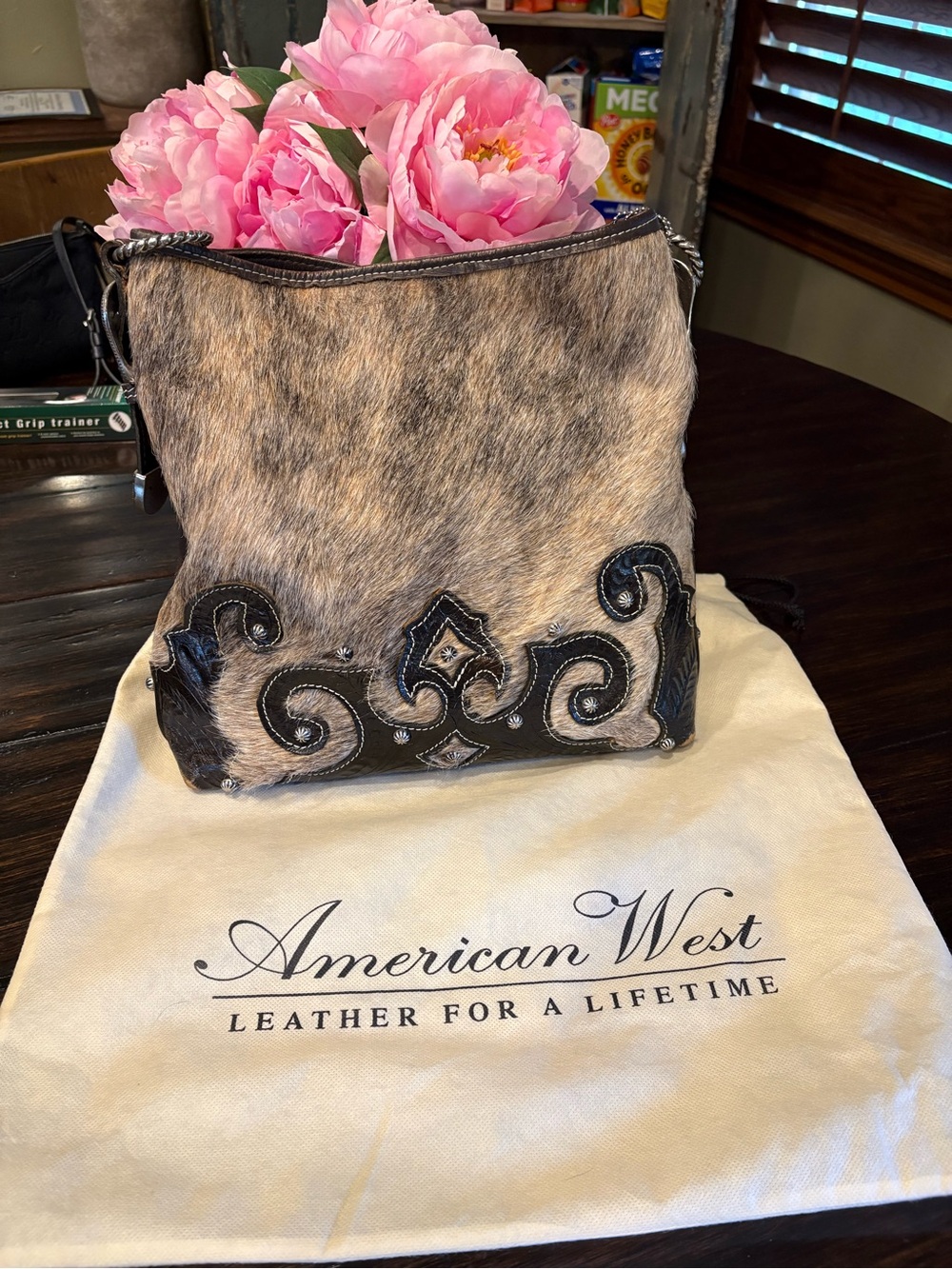 American West Tan and Black Hair-on-Hide Shoulder Bag